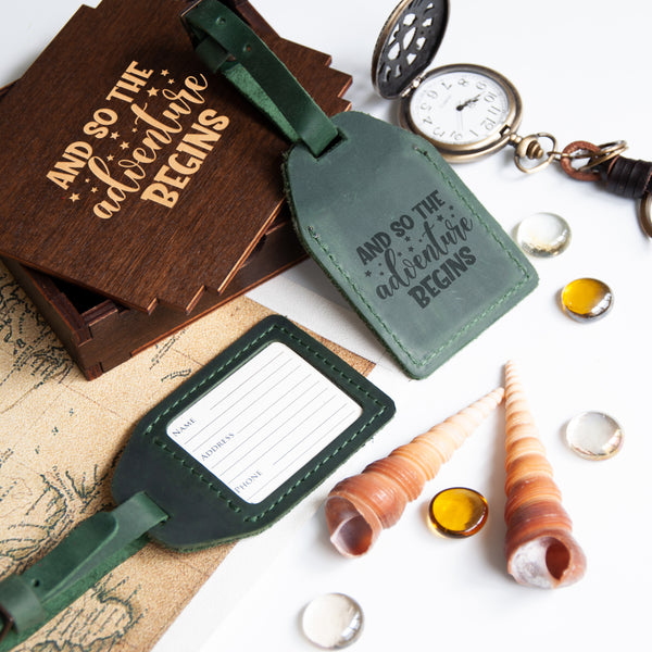 Personalized Leather Luggage Tag - And So the Adventure Begins