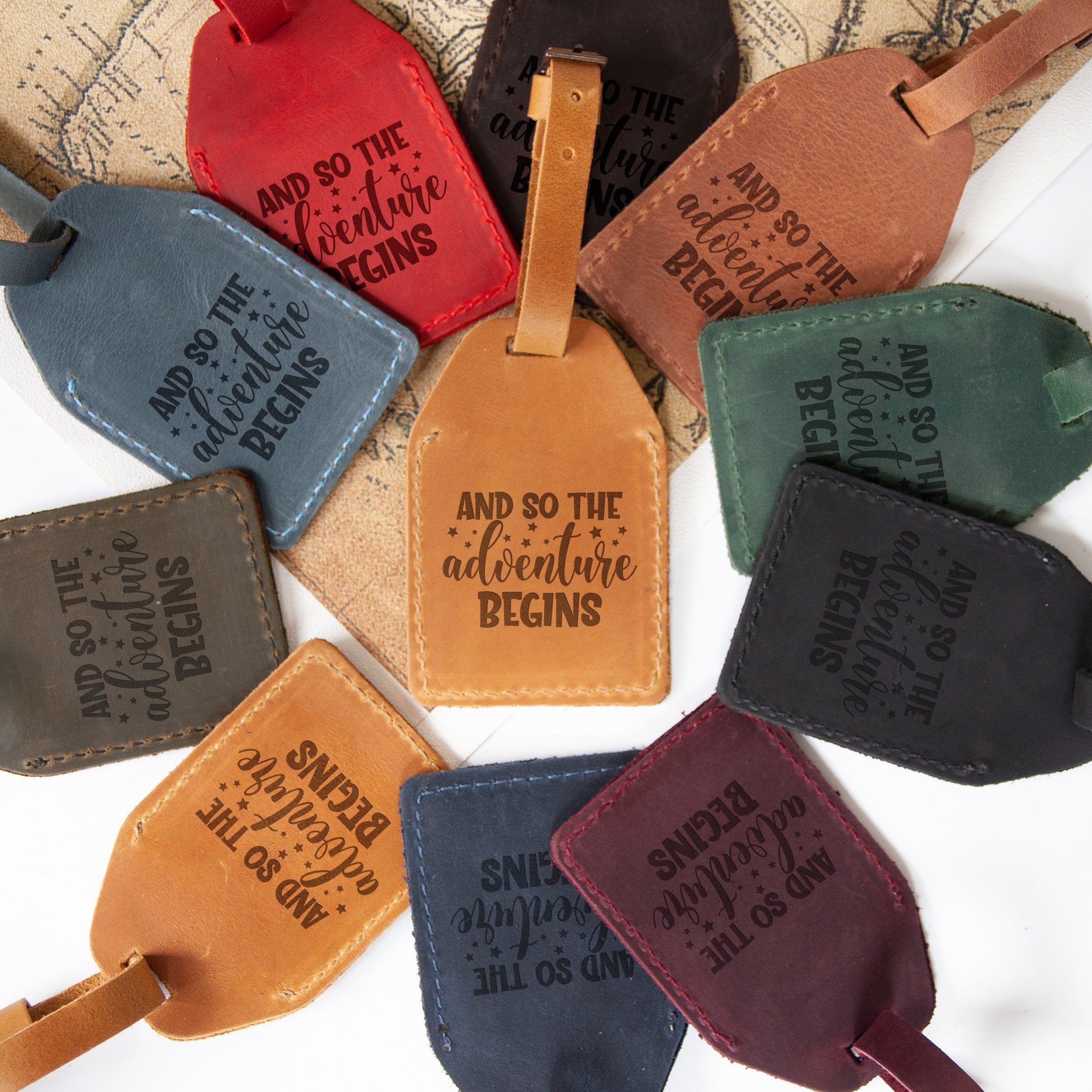 Personalized Leather Luggage Tag - And So the Adventure Begins