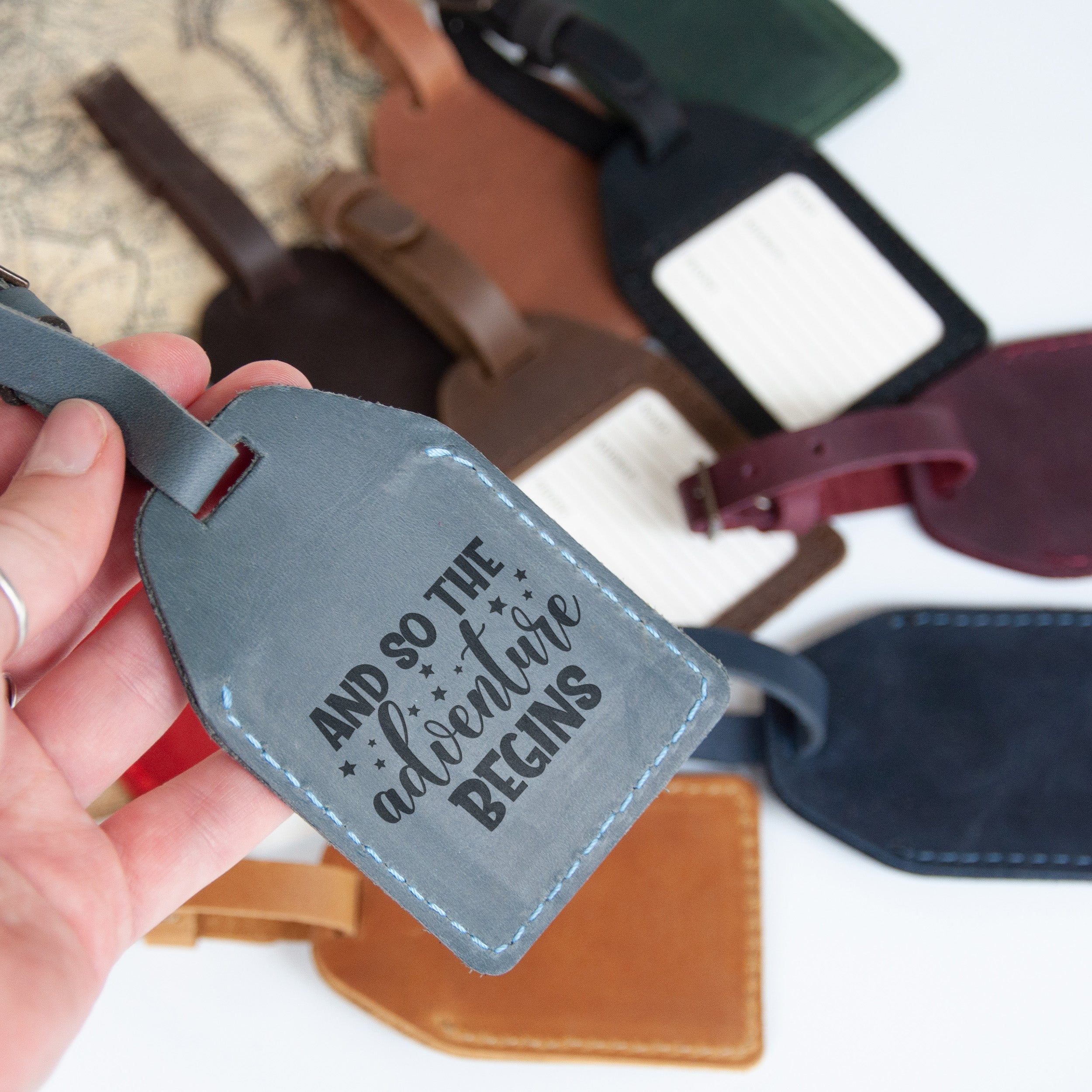 Personalized Leather Luggage Tag - And So the Adventure Begins