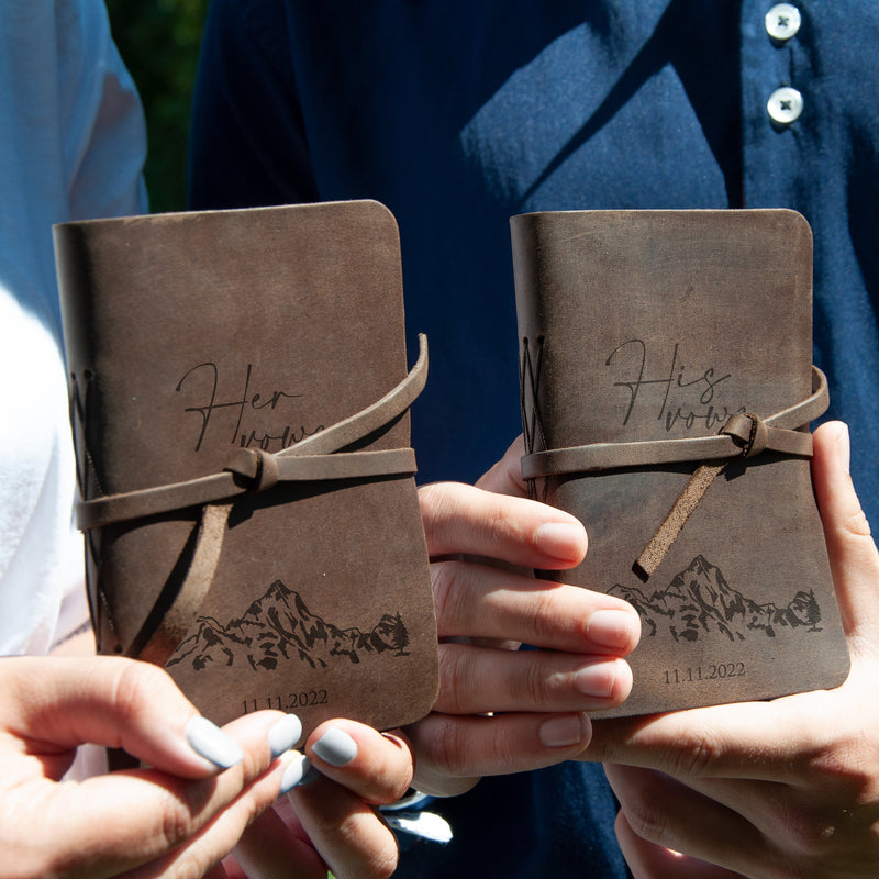 Mr & Mrs Leather Vow Books - Wedding Vows in Travel Theme