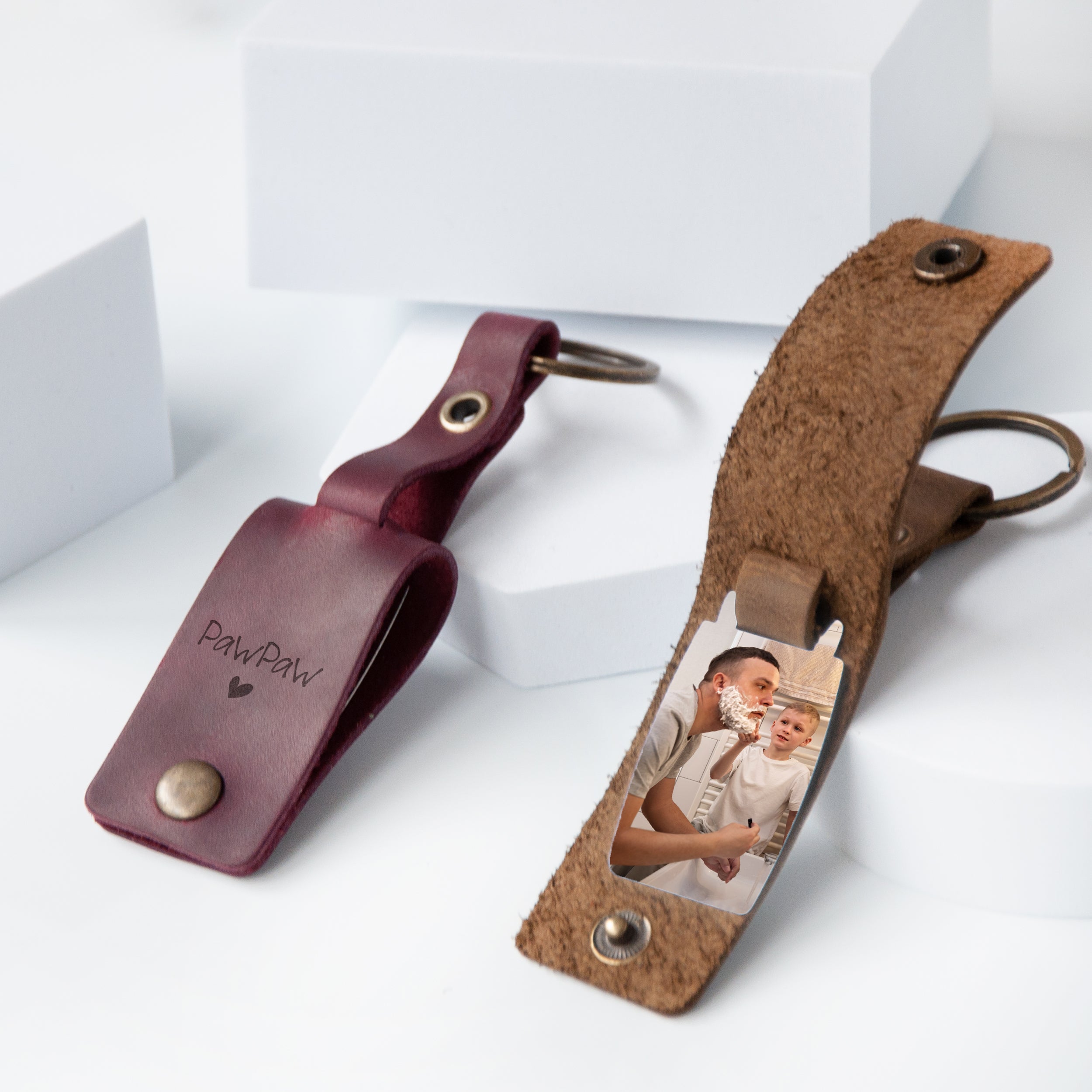 Personalized Leather Photo Keychain - Father's Day Gift