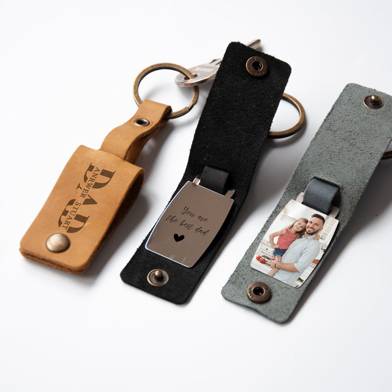 Personalized Leather Photo Keychain - Father's Day Gift