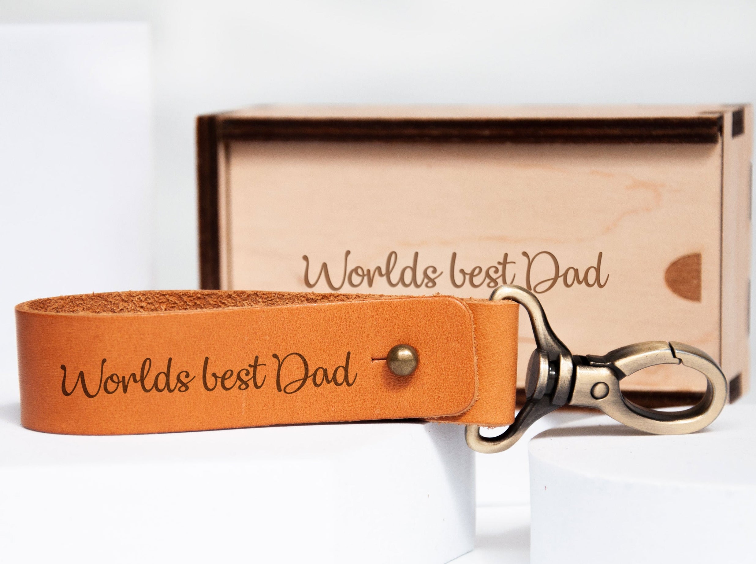 Personalized Gifts for Dad - Custom Leather Keychain