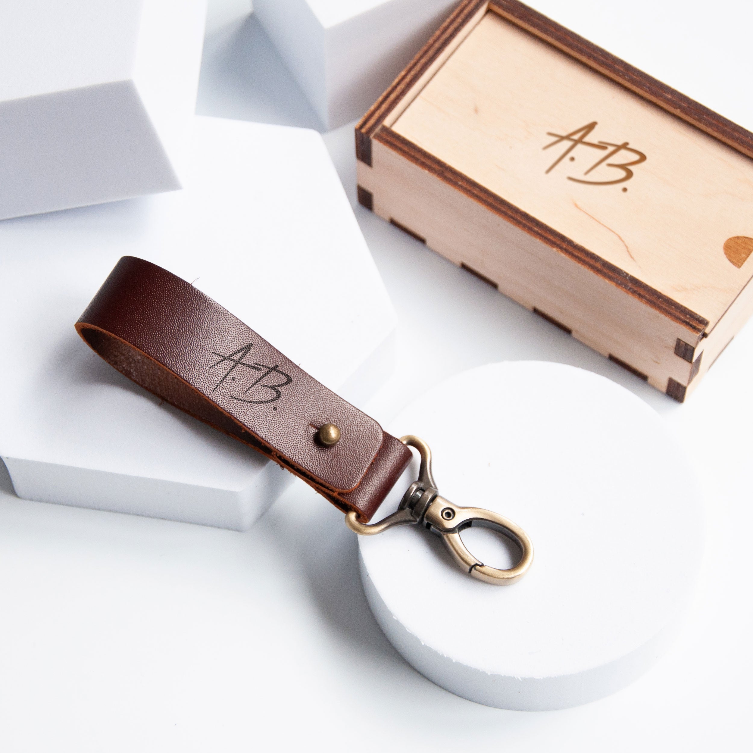 Monogrammed Keychain Leather - Fathers Day Gift from Son