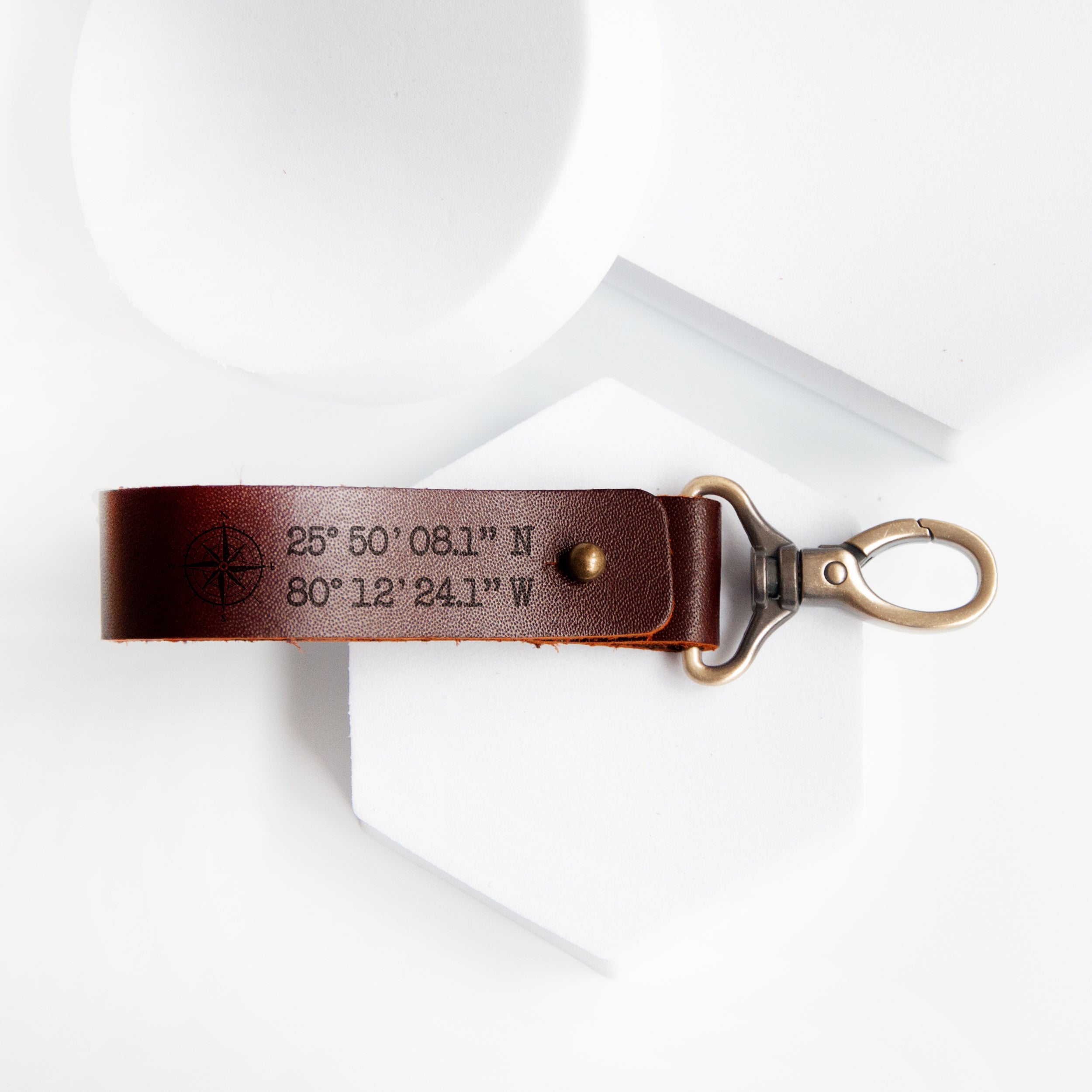 Personalized Leather Keychain with GPS Coordinates