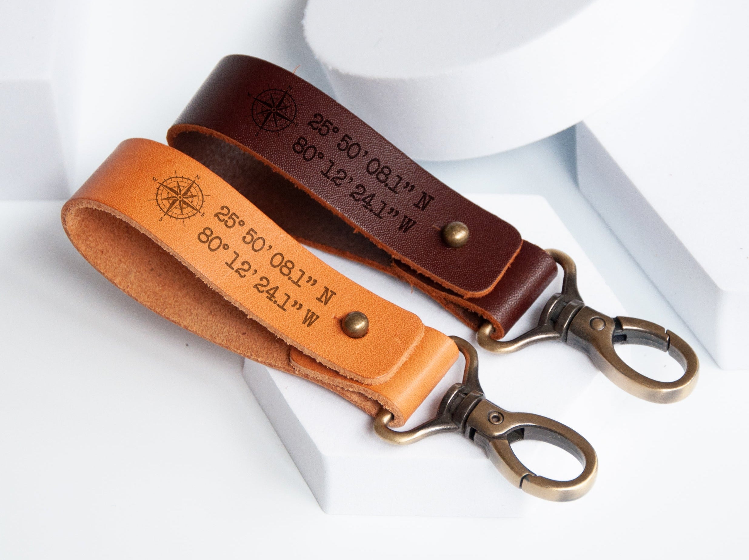 Personalized Leather Keychain with GPS Coordinates