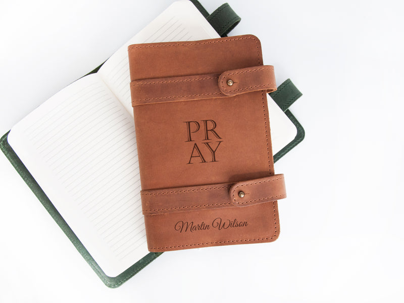 Blank or Lined Leather Journal with Name - Christian Gifts
