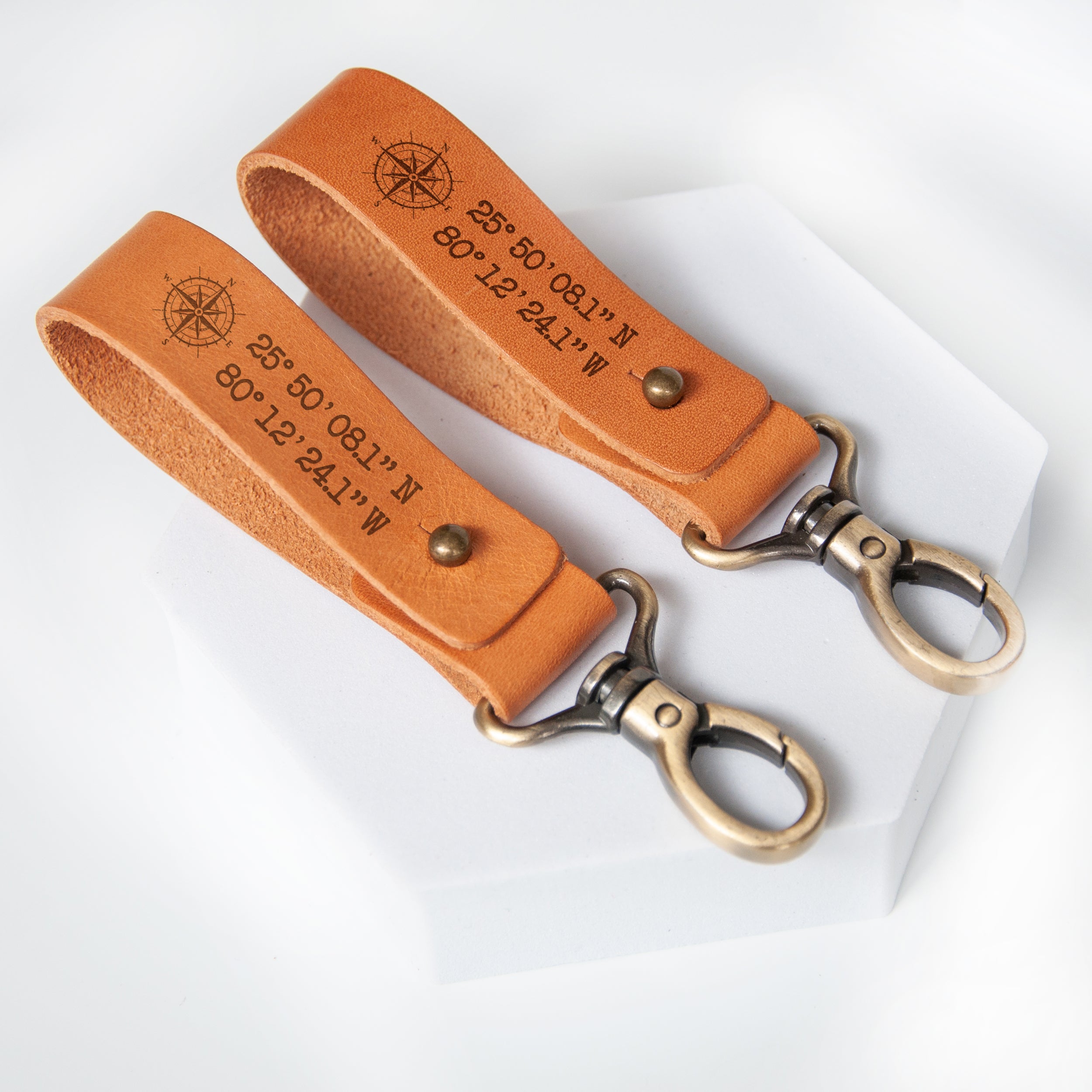 Personalized Leather Keychain with GPS Coordinates