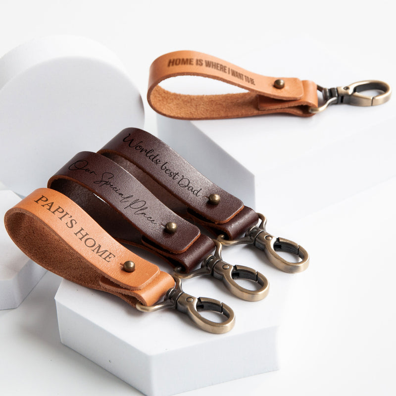Personalized Gifts for Dad - Custom Leather Keychain