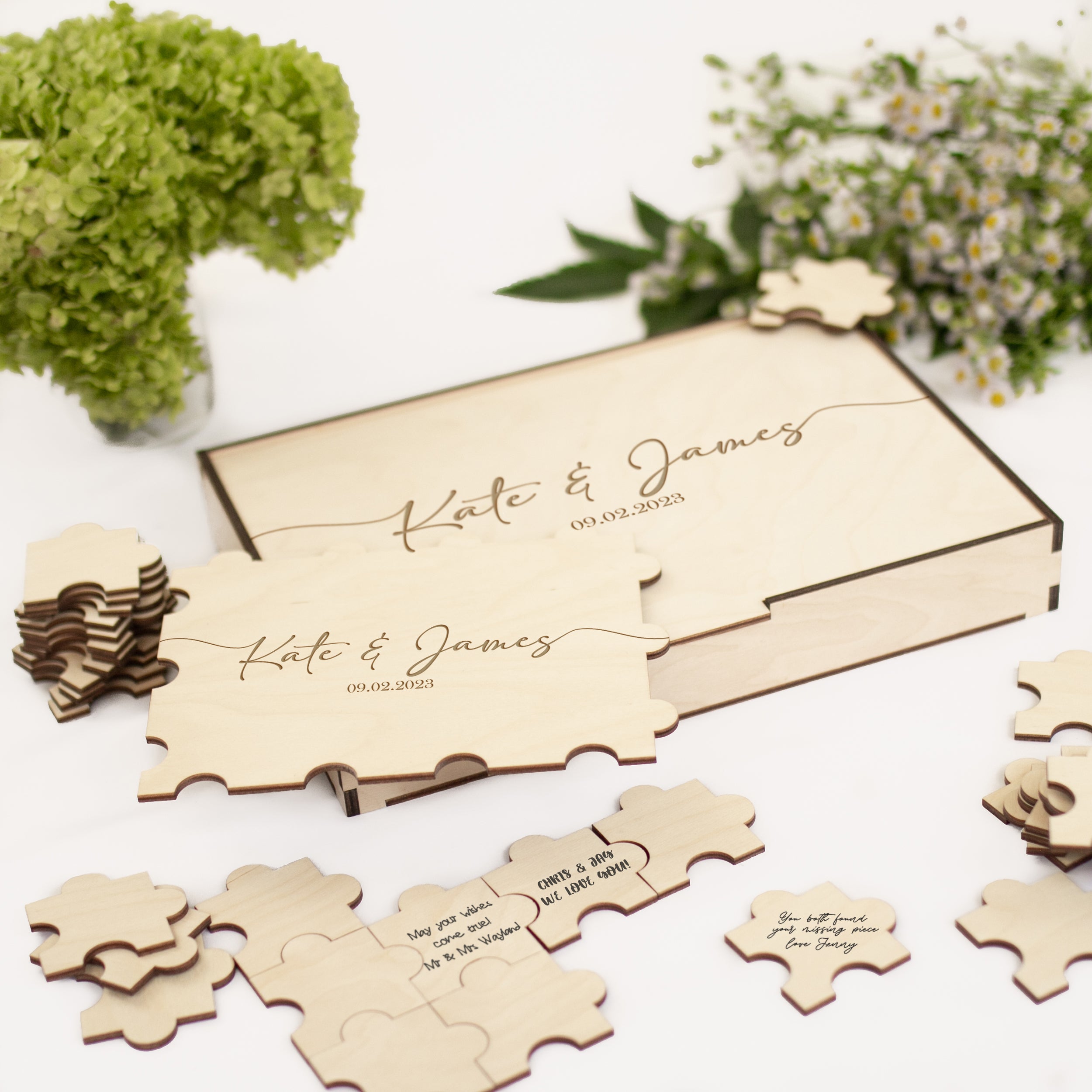 Personalized wedding puzzle - Rustic guest book canvas