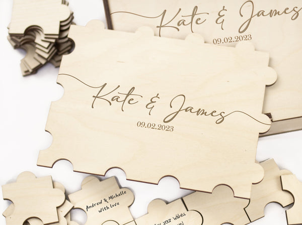 Personalized wedding puzzle - Rustic guest book canvas