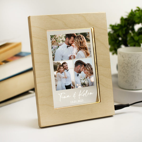Custom Photo Collage LED Light - Wood Picture Frame