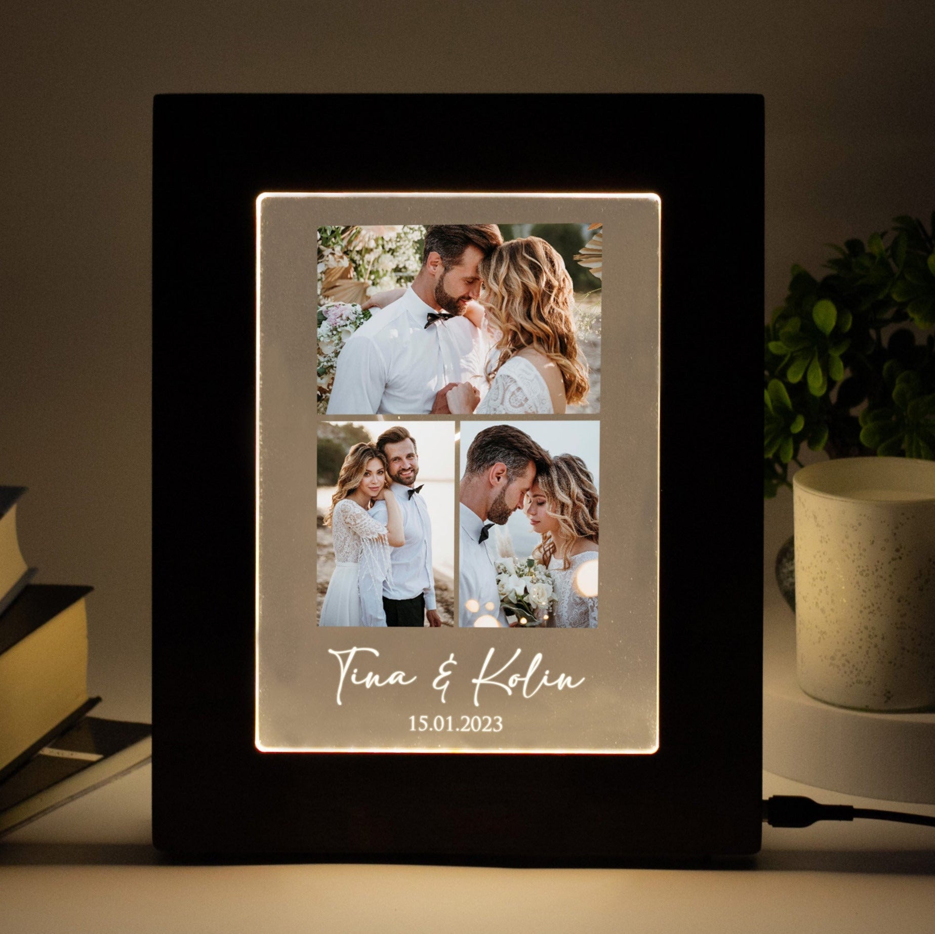 Custom Photo Collage LED Light - Wood Picture Frame