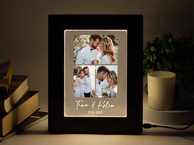 Custom Photo Collage LED Light - Wood Picture Frame