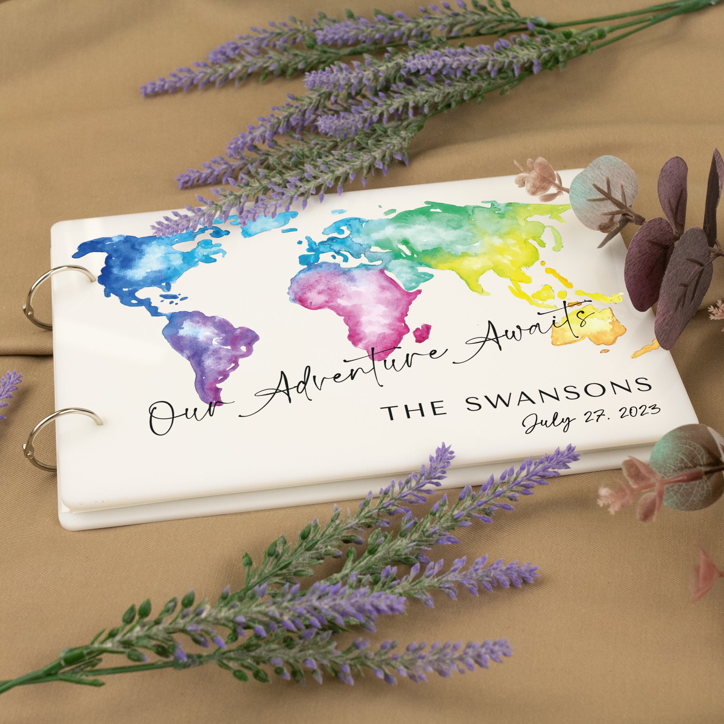 White Guestbook with World Map - Destination Wedding Gift