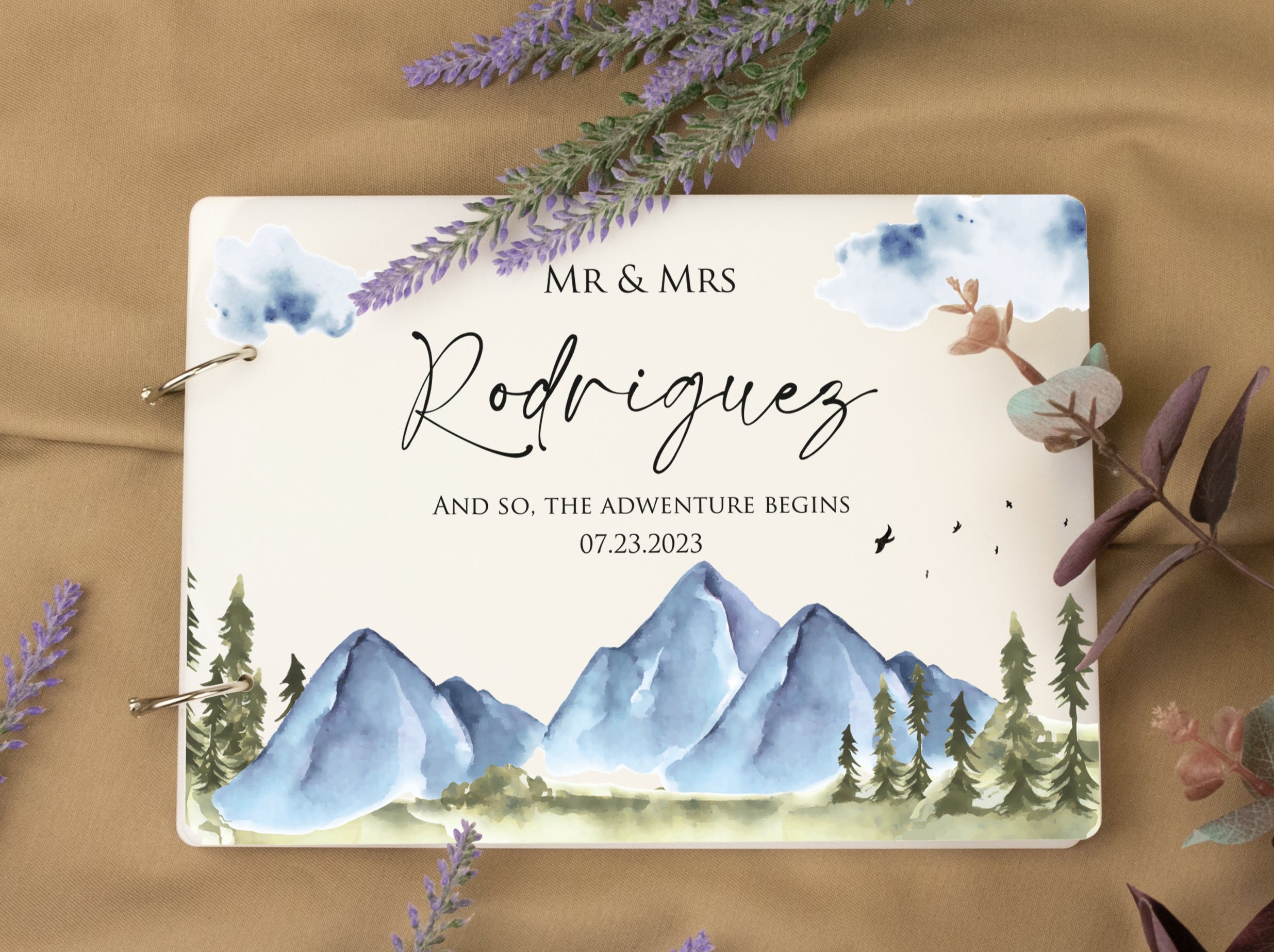 Modern Guestbook with Mountains And so the Adventure Begins