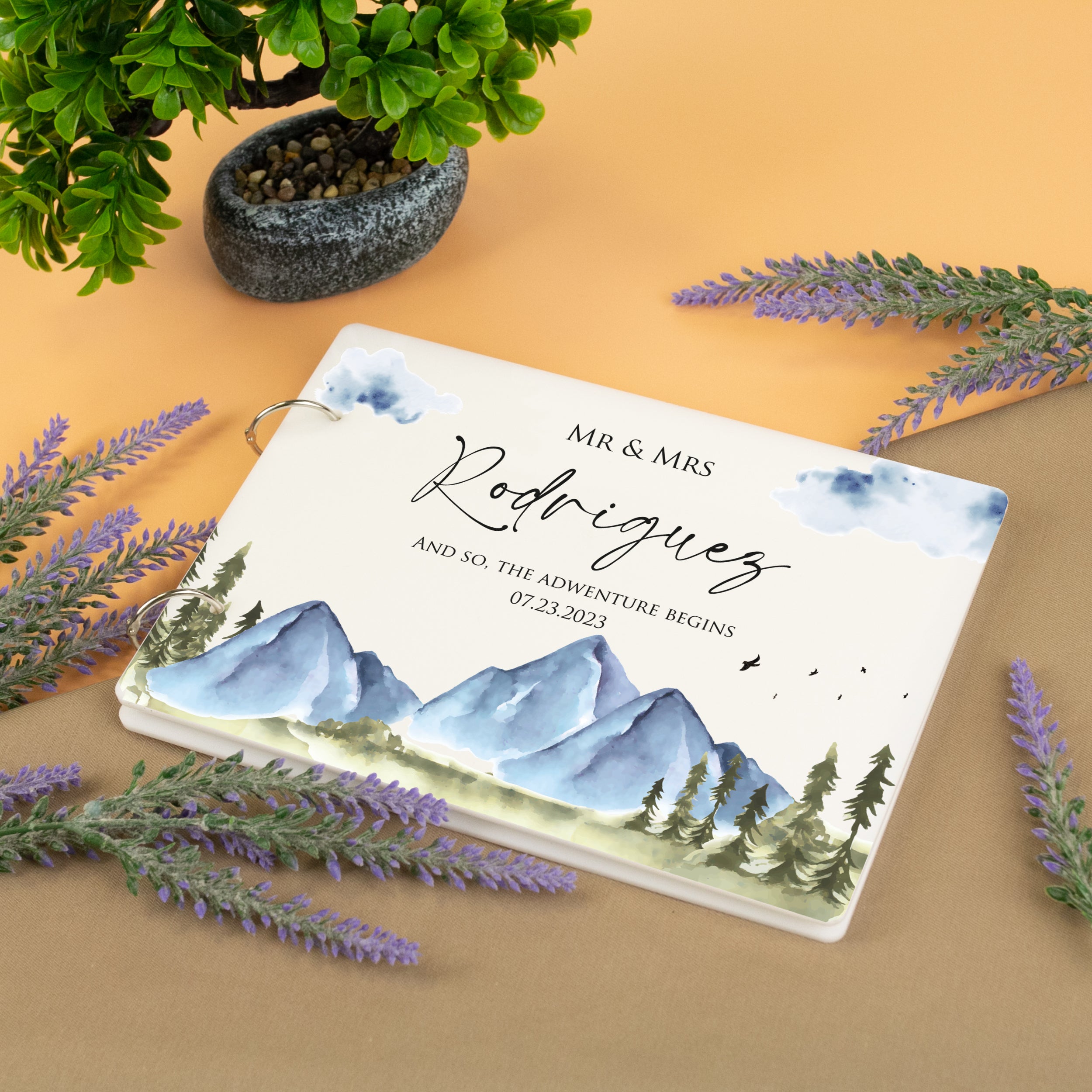 Modern Guestbook with Mountains And so the Adventure Begins