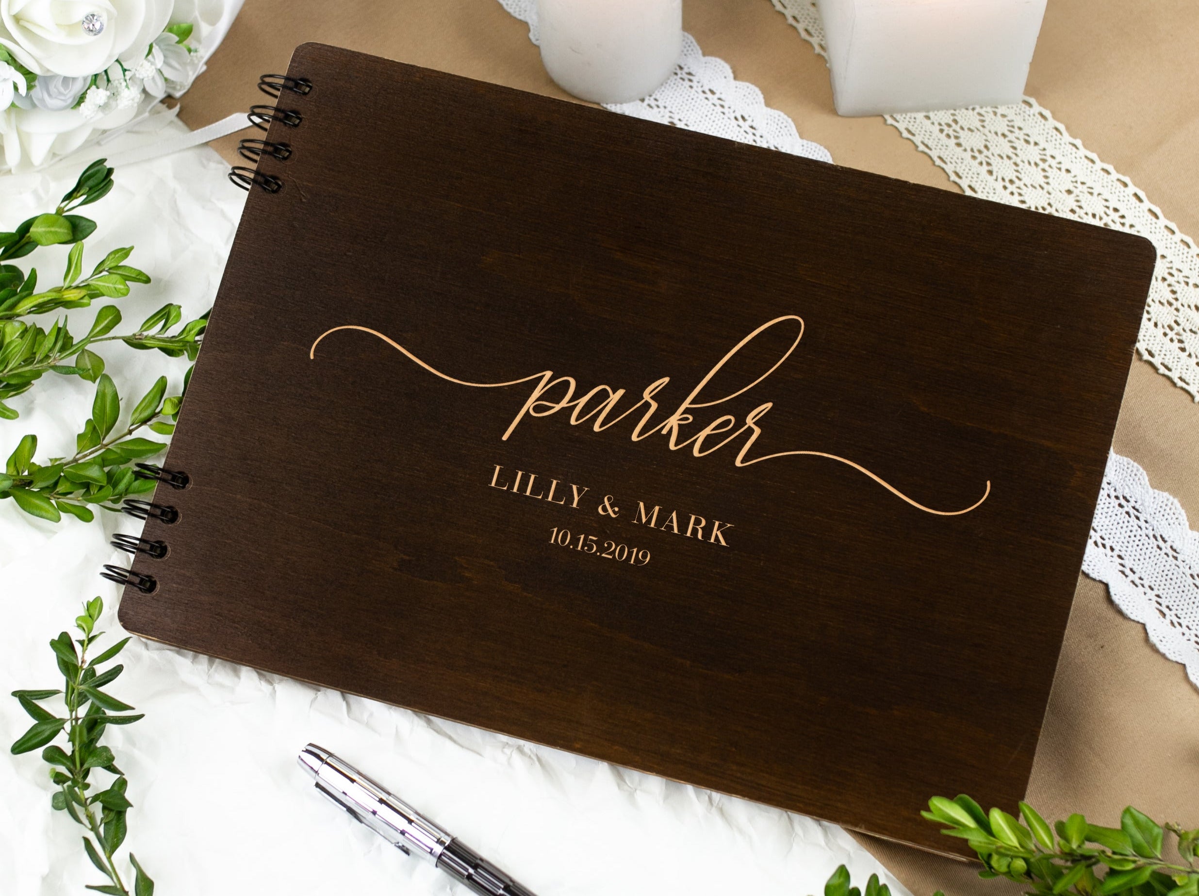 Alternative Custom Wedding Guestbook - Wooden Landscape Photo Guest Books