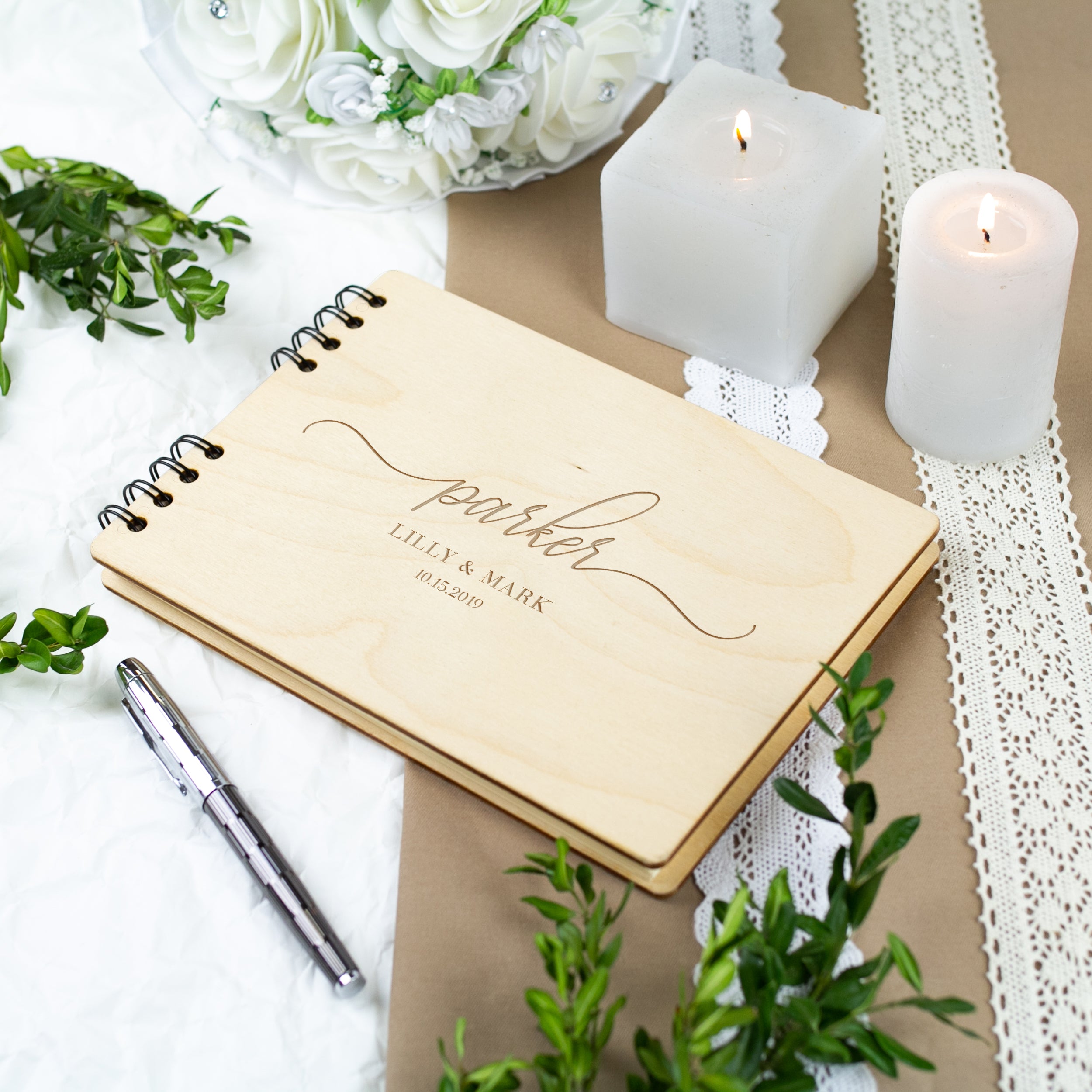 Alternative Custom Wedding Guestbook - Wooden Landscape Photo Guest Books