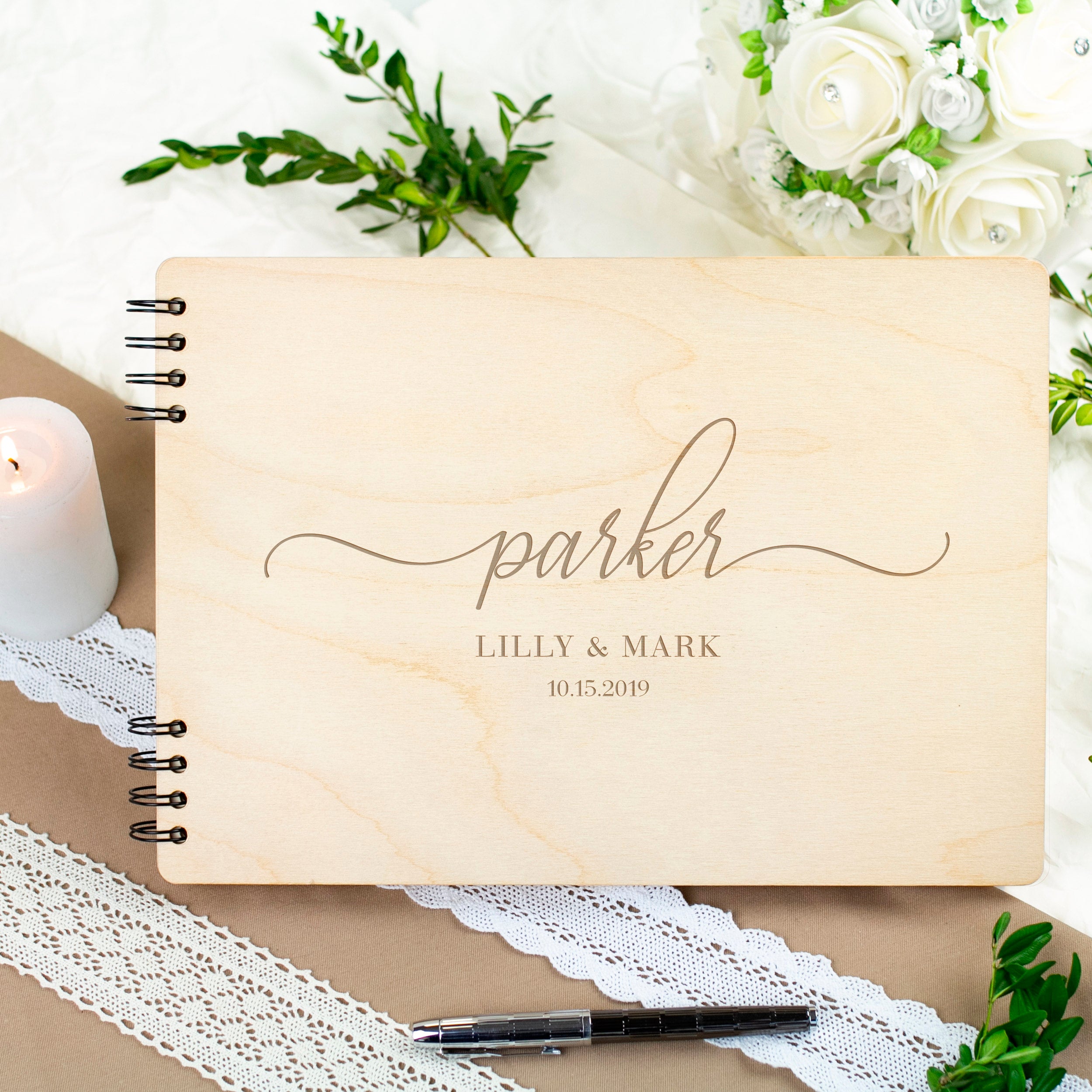 Alternative Custom Wedding Guestbook - Wooden Landscape Photo Guest Books