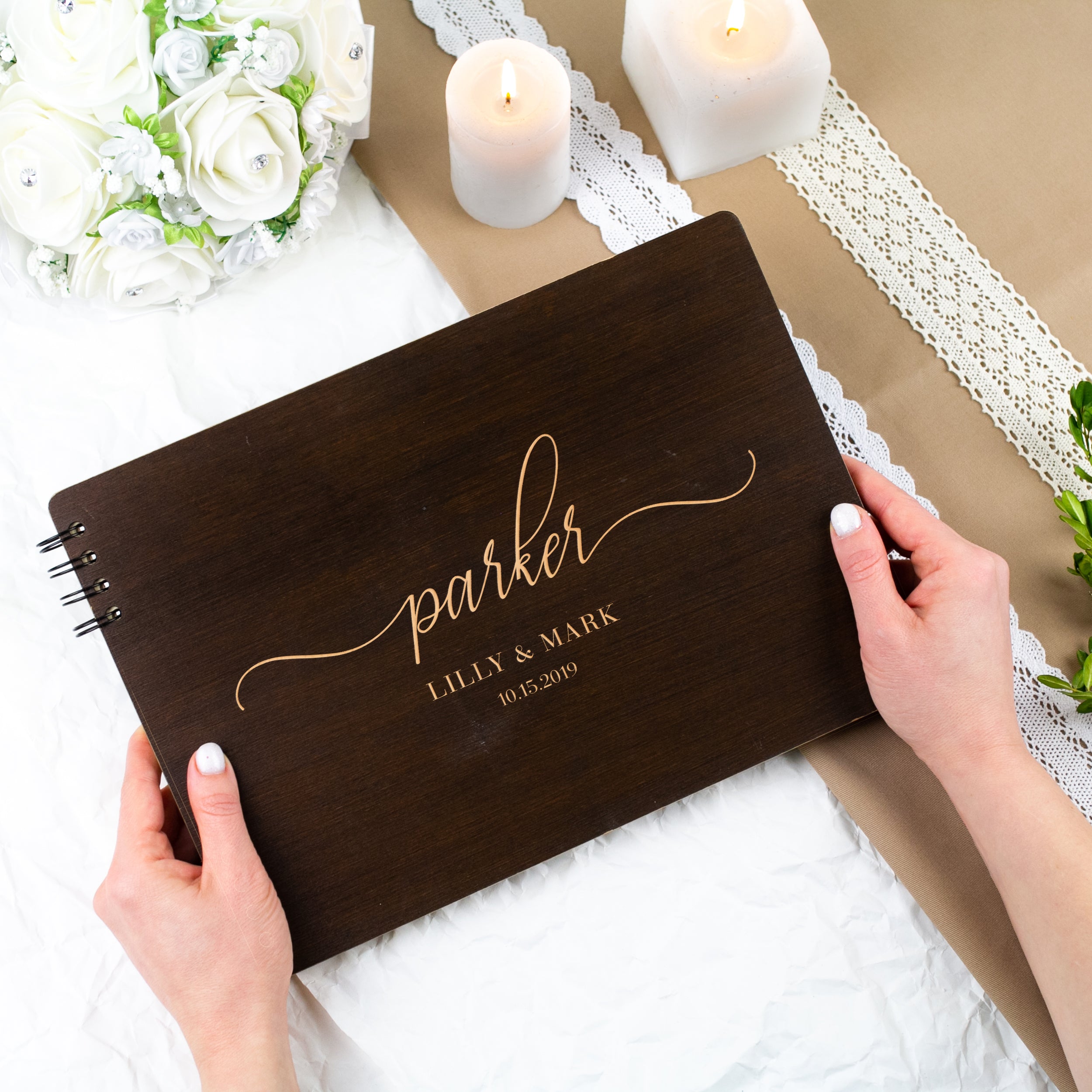 Alternative Custom Wedding Guestbook - Wooden Landscape Photo Guest Books