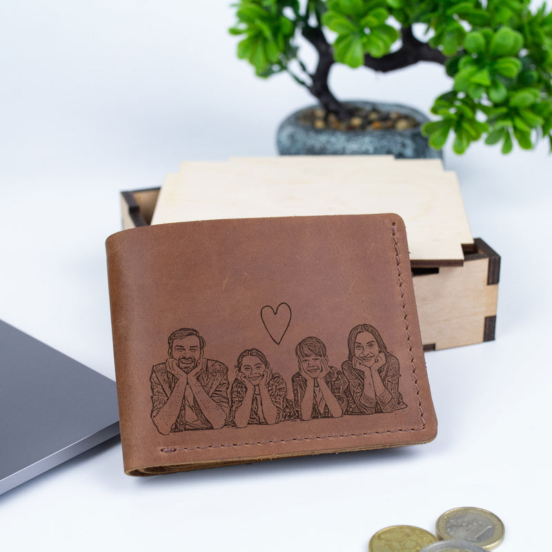 Personalized Wallet with Photo - Engraved Leather Wallet for Dad