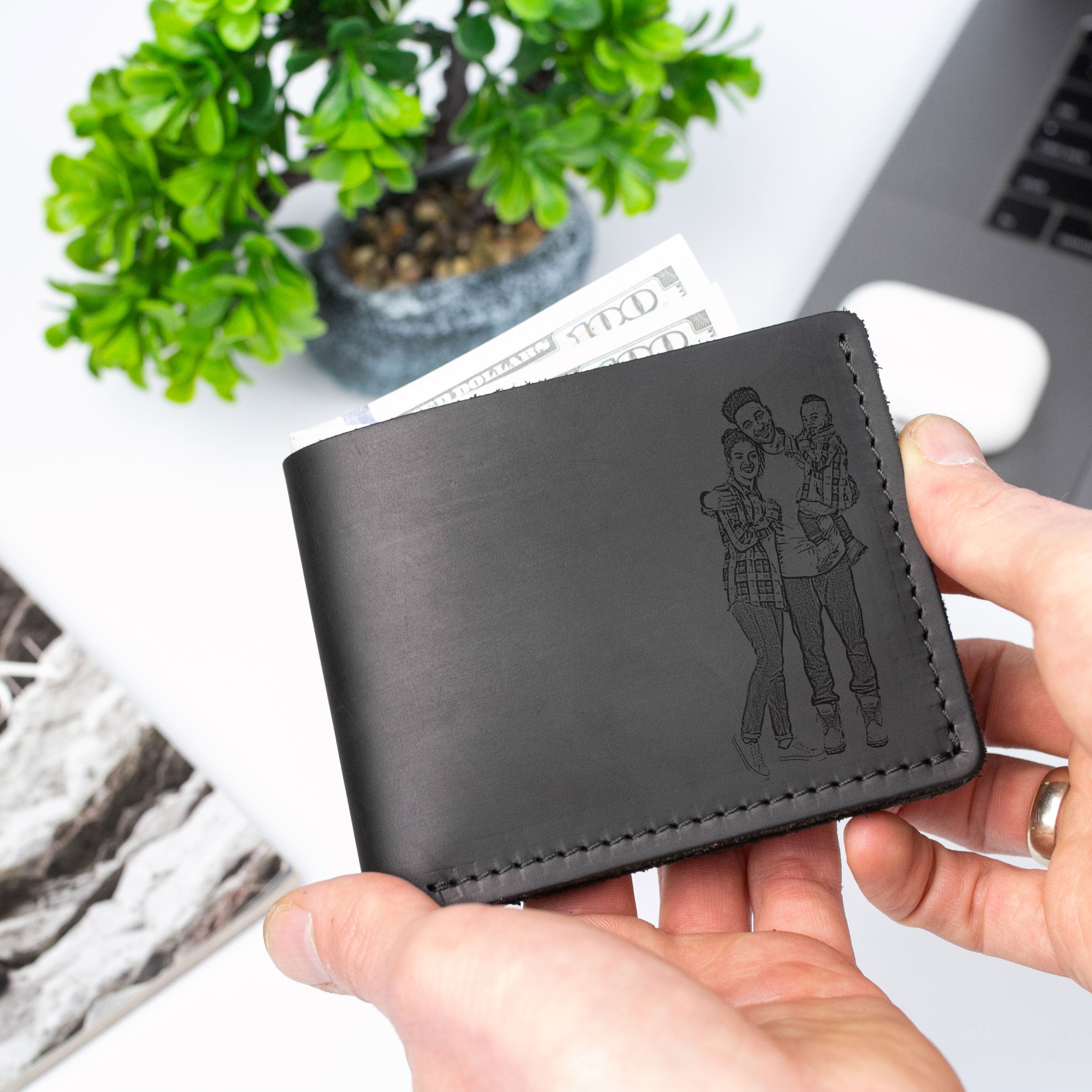 Personalized Wallet with Photo - Engraved Leather Wallet for Dad