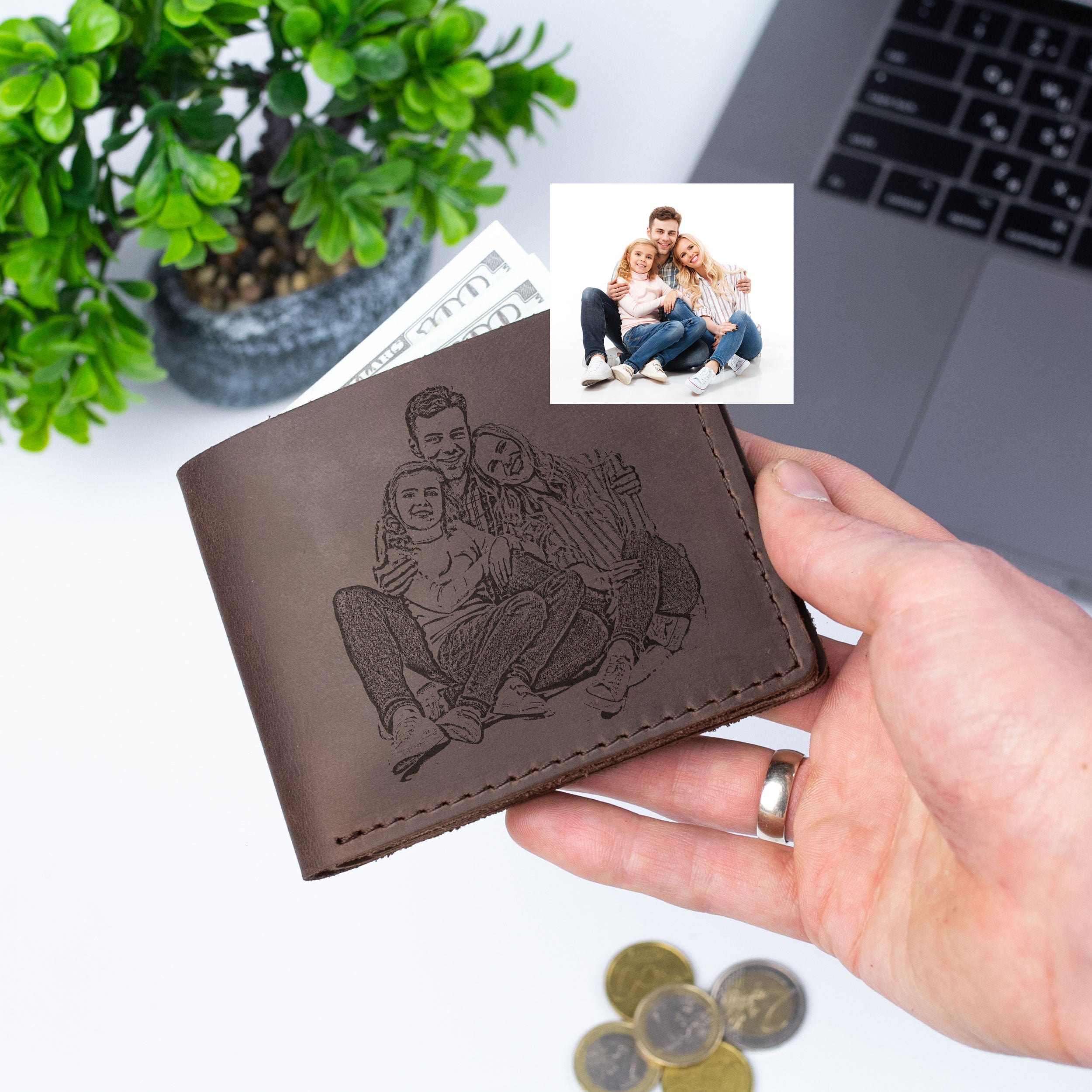 Personalized Wallet with Photo - Engraved Leather Wallet for Dad