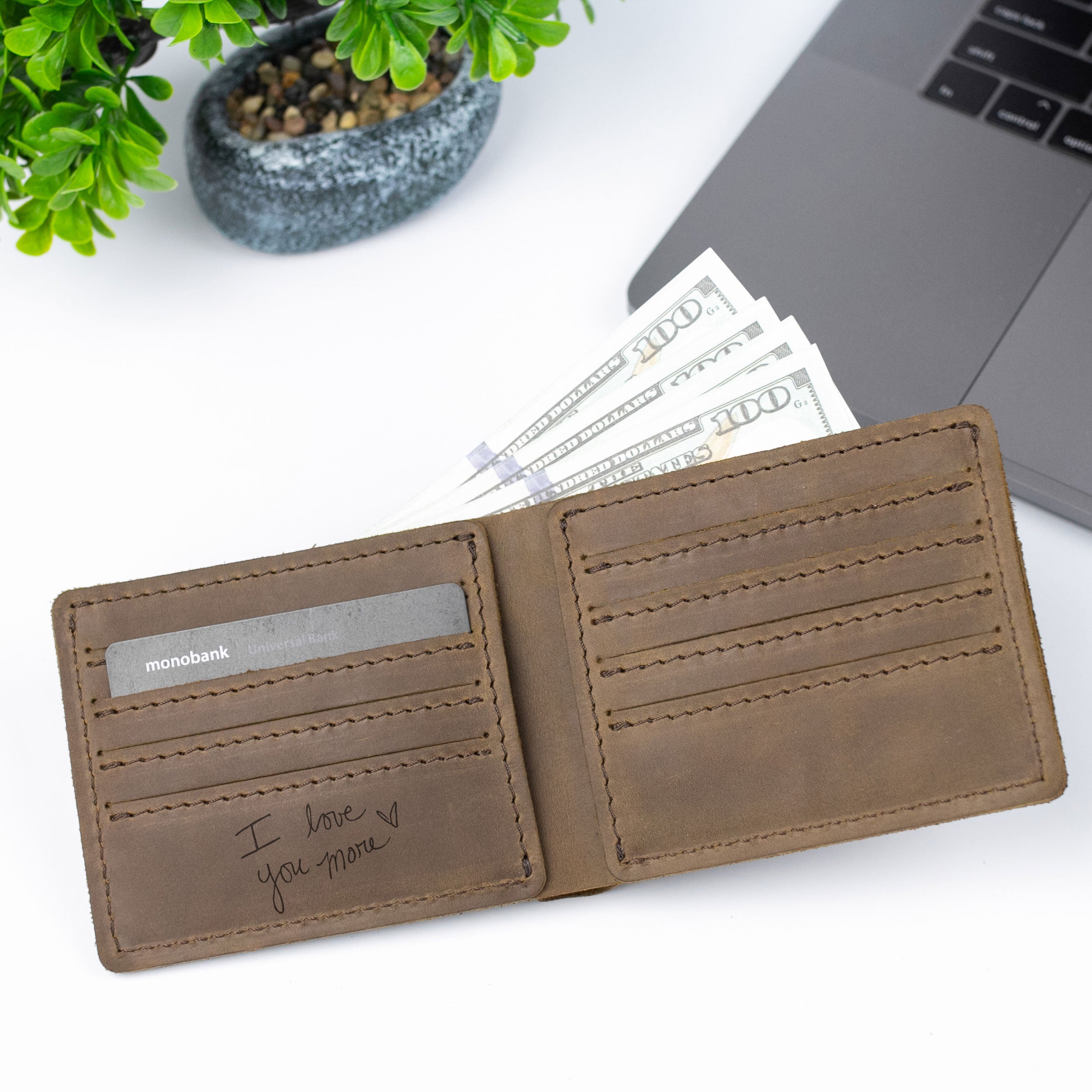 Personalized Wallet with Photo - Engraved Leather Wallet for Dad