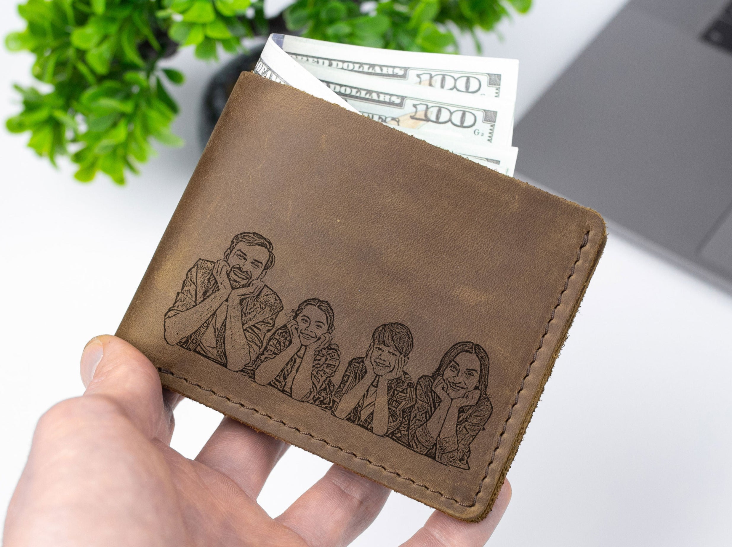 Personalized Wallet with Photo - Engraved Leather Wallet for Dad