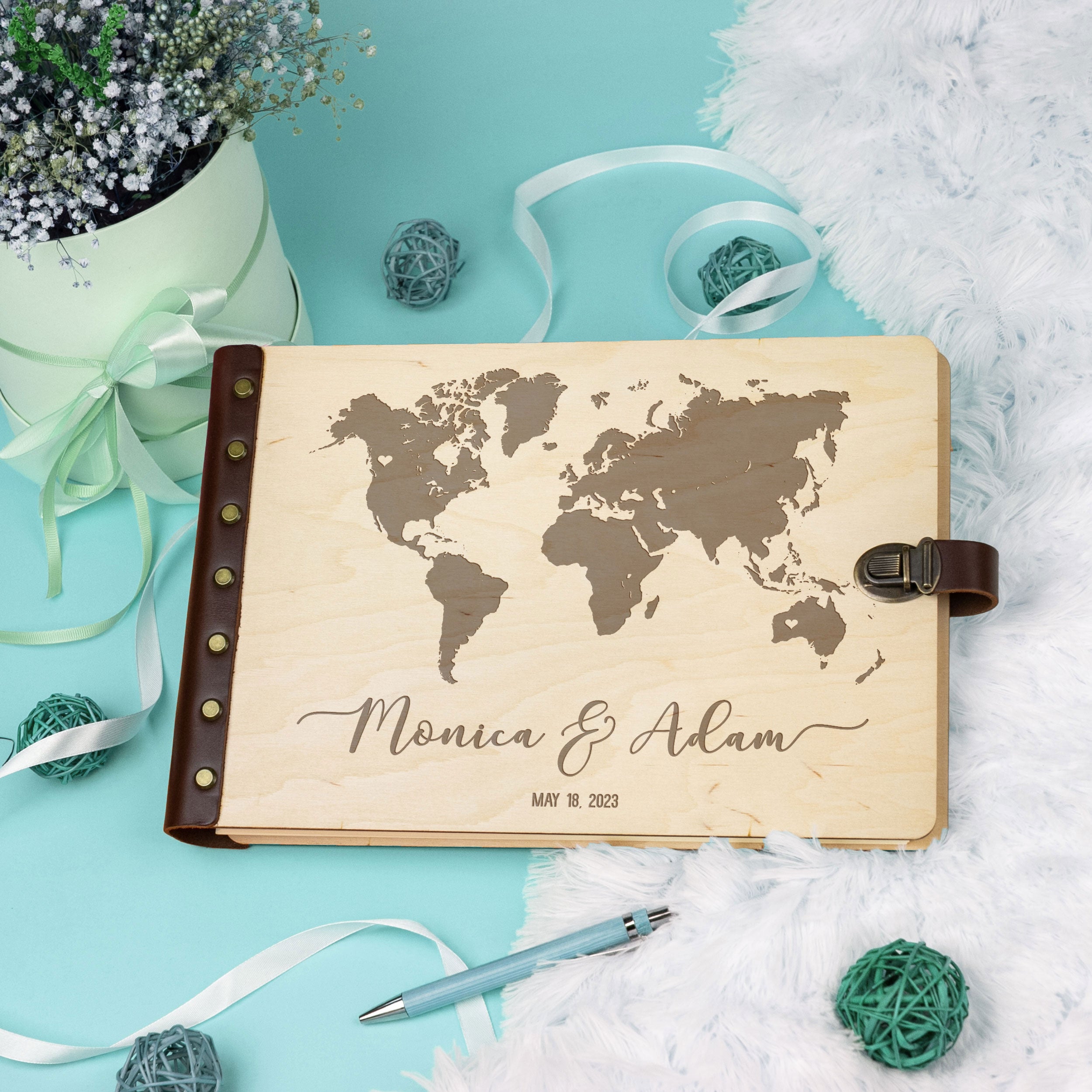 Wedding Guest Book with World Map - Travel Guest Book Ideas