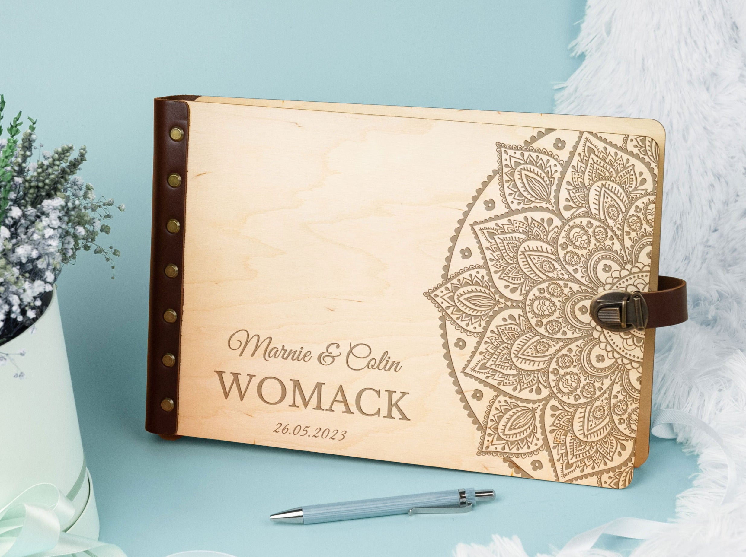 Wedding Guest Book with Mandala design - Boho Guestbook