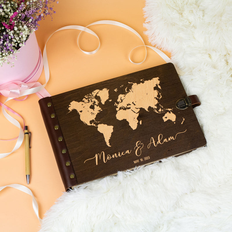 Wedding Guest Book with World Map - Travel Guest Book Ideas