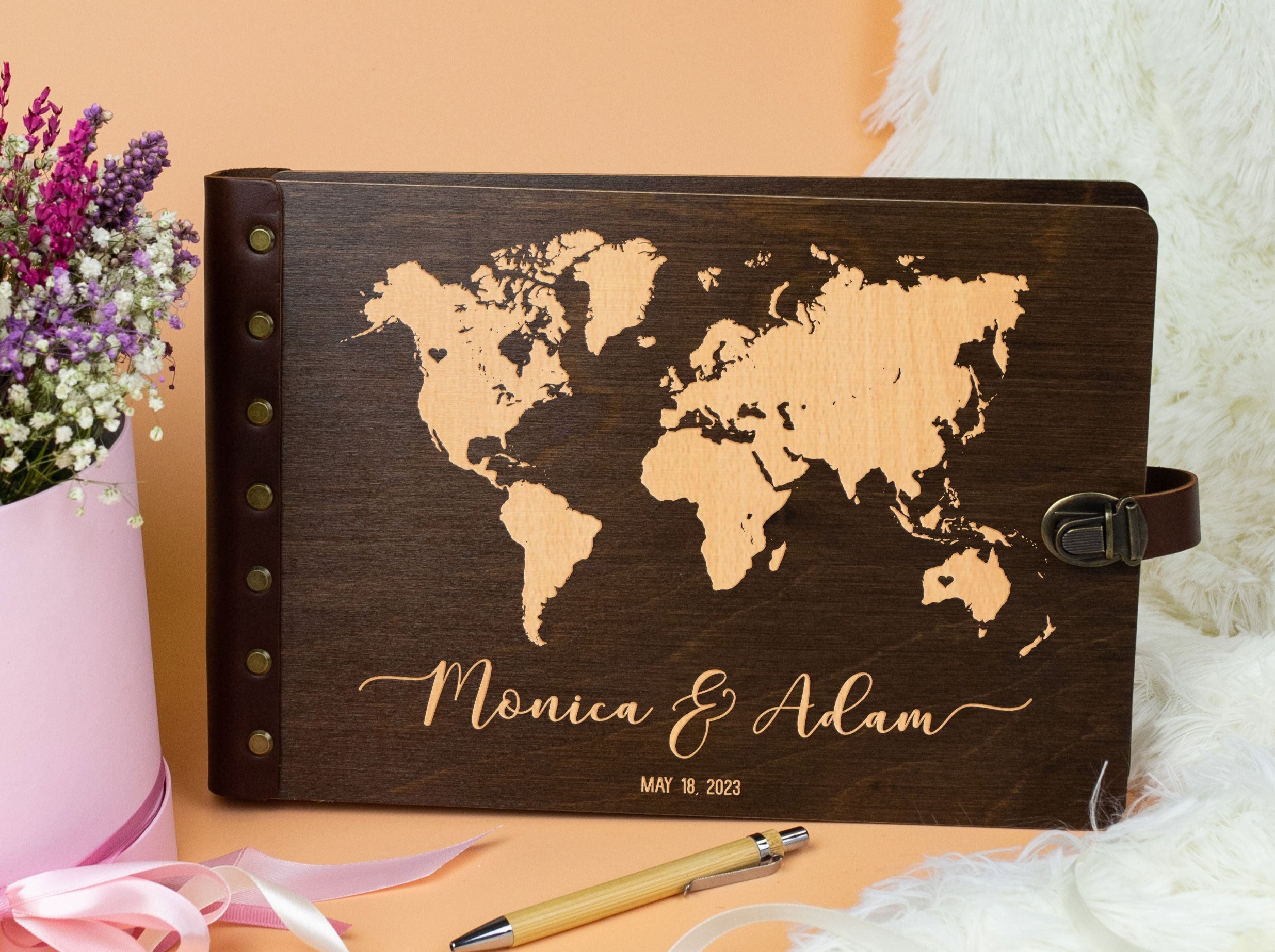 Wedding Guest Book with World Map - Travel Guest Book Ideas