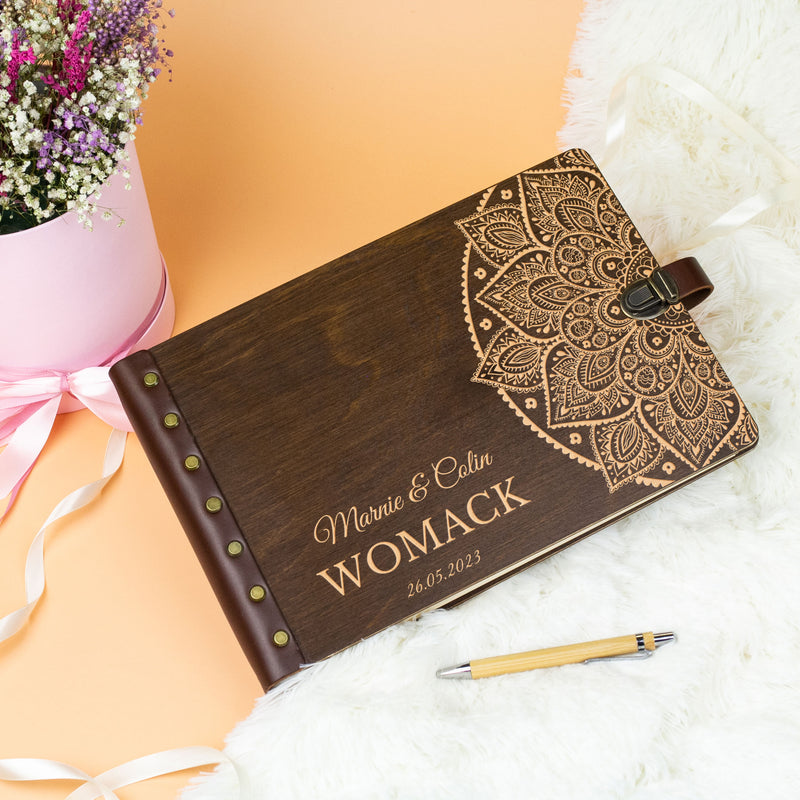 Wedding Guest Book with Mandala design - Boho Guestbook