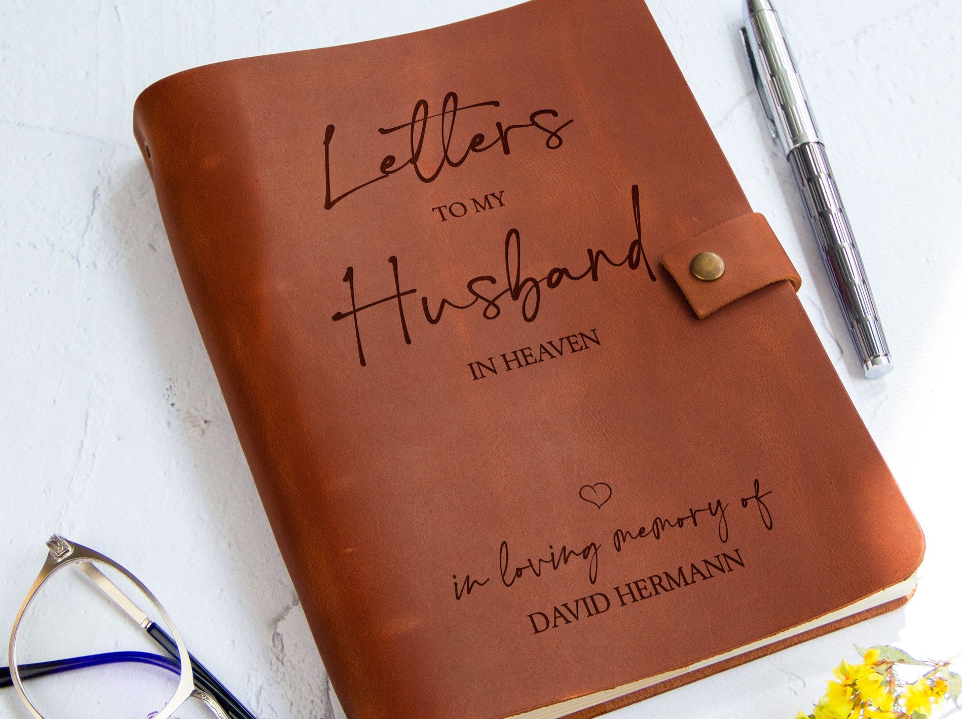 Letters to Husband in Heaven - Bereavement Gift Ideas - Personalized Leather Journal