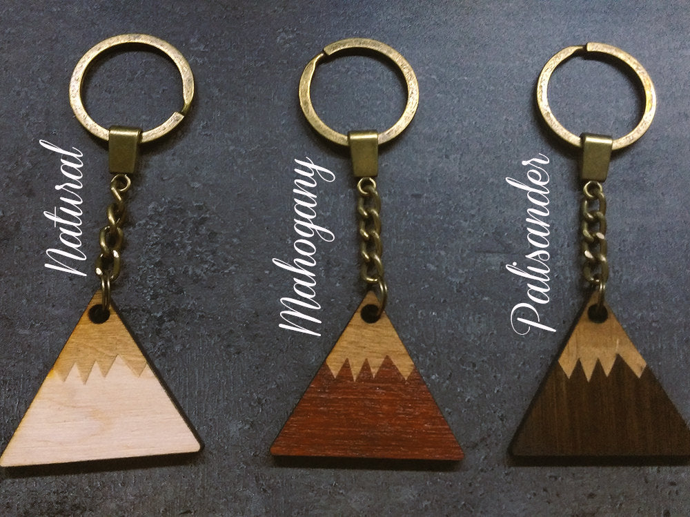 Mountain Keychain - Christmas Gift for Him - Wooden keyring