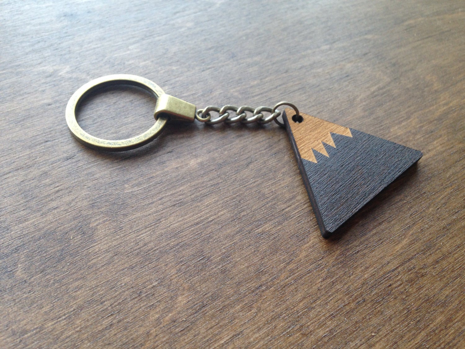 Mountain Keychain - Christmas Gift for Him - Wooden keyring