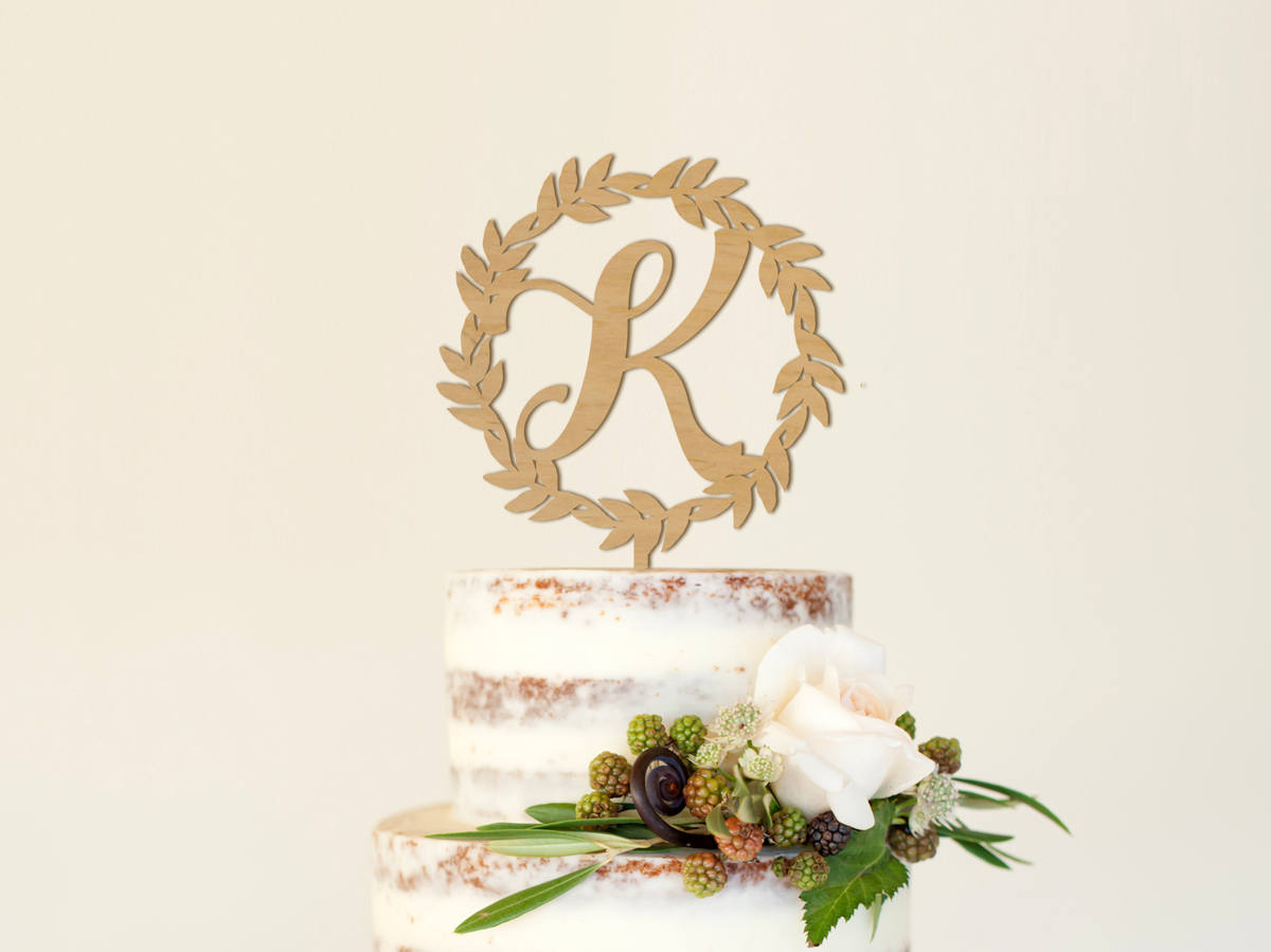 Monogram Cake Topper - Wedding Wreath Cake Topper