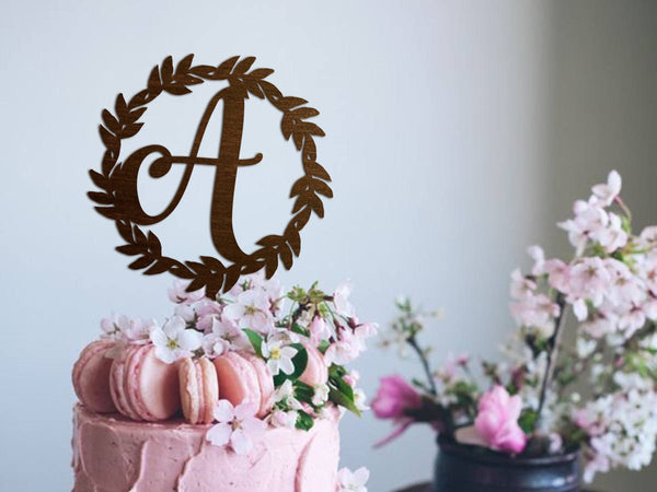Monogram Cake Topper - Wedding Wreath Cake Topper
