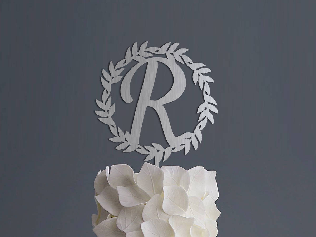 Monogram Cake Topper - Wedding Wreath Cake Topper