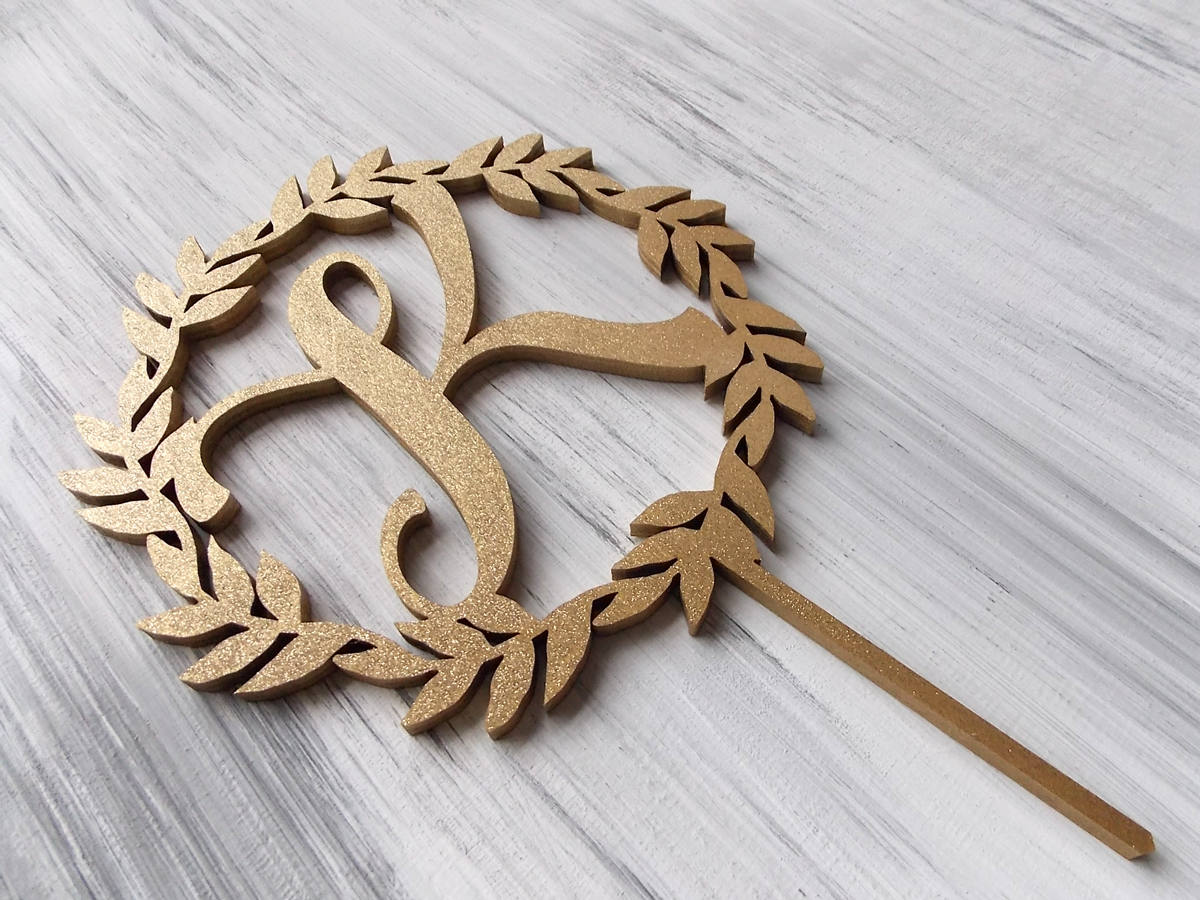 Monogram Cake Topper - Wedding Wreath Cake Topper