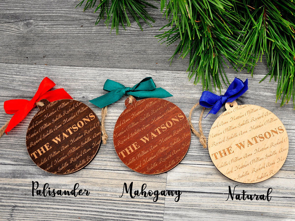 Christmas Ornament Personalized Family Name Wooden Laser Engraved