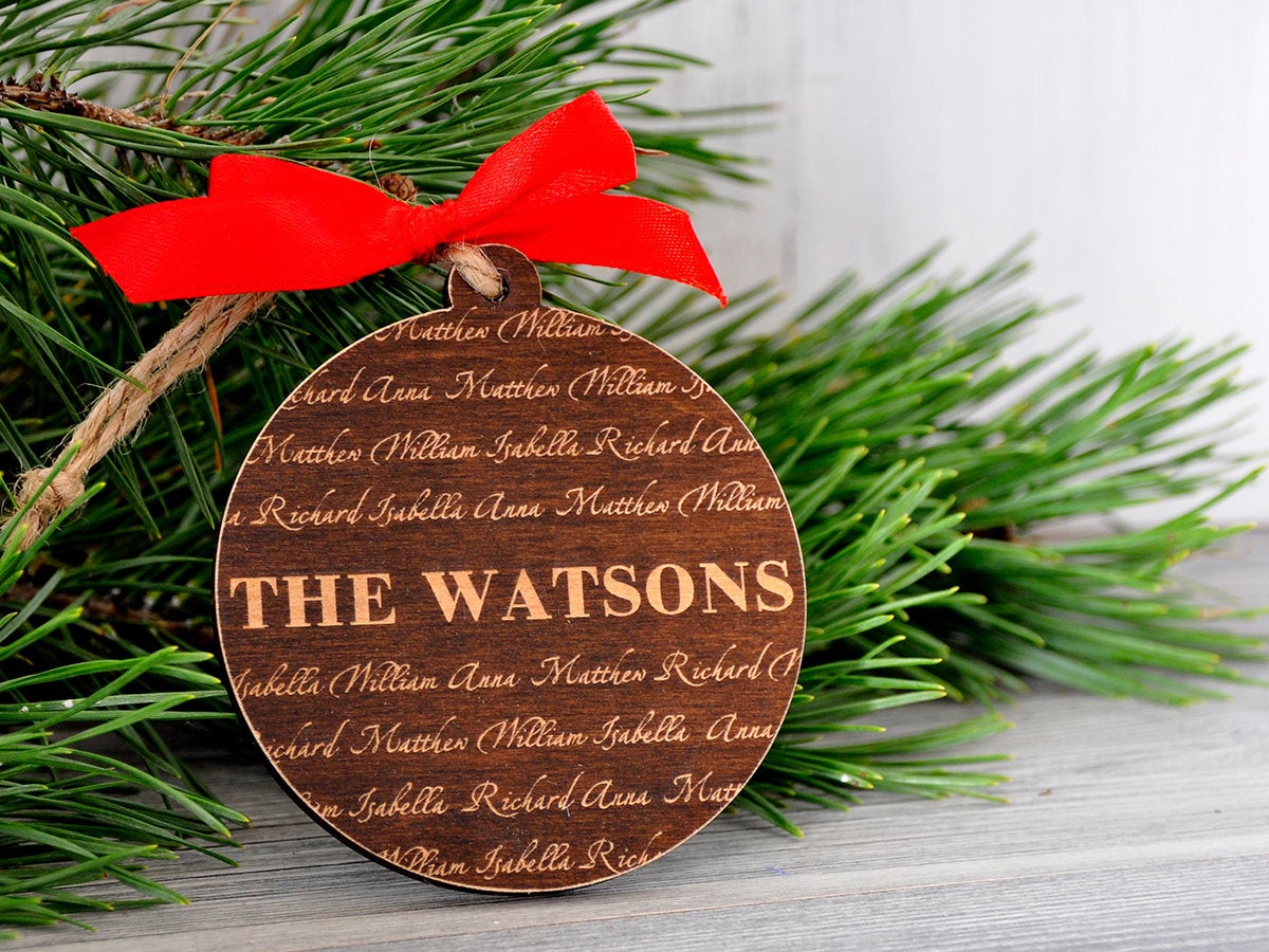 Christmas Ornament Personalized Family Name Wooden Laser Engraved