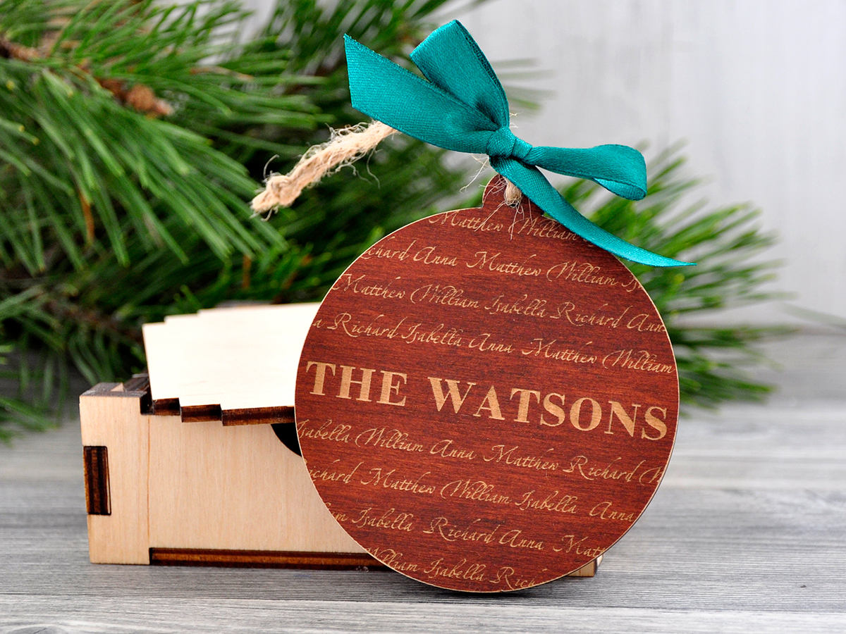 Christmas Ornament Personalized Family Name Wooden Laser Engraved