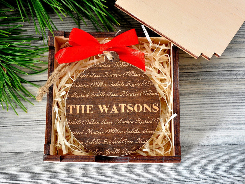 Christmas Ornament Personalized Family Name Wooden Laser Engraved