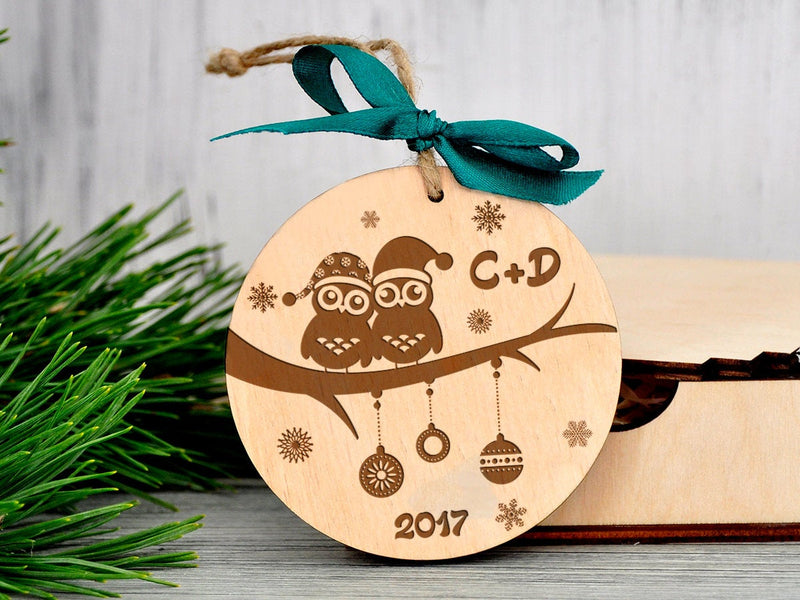 Personalized Christmas Ornaments - Engraved Owls Decoration
