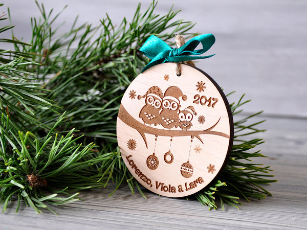 Personalized Christmas Ornaments Family of 3 Owls - Holiday Gift