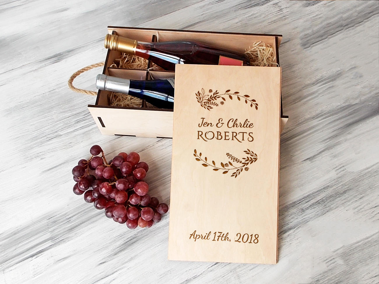 2 Bottles Wine Box with Personal Engraving - Wine Lovers Gift