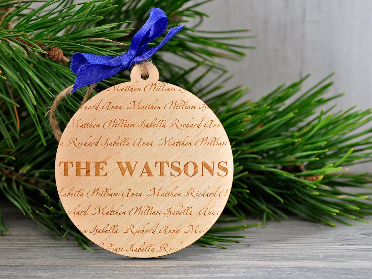 Christmas Ornament Personalized Family Name Wooden Laser Engraved